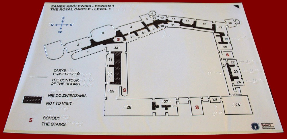 Przykładowa mapa tyflograficzna pomieszczenia w Zamku Królewskim