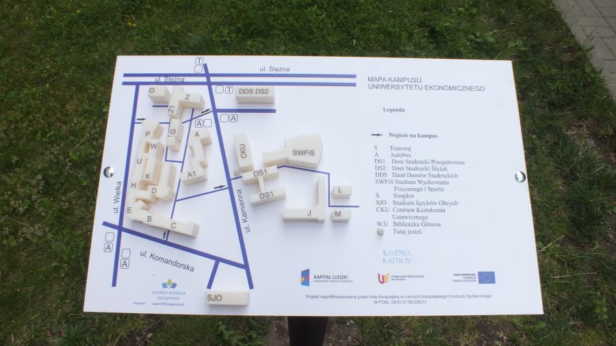 Uniwersytet Ekonomiczny we Wrocławiu - plan tyflograficzny kampusu